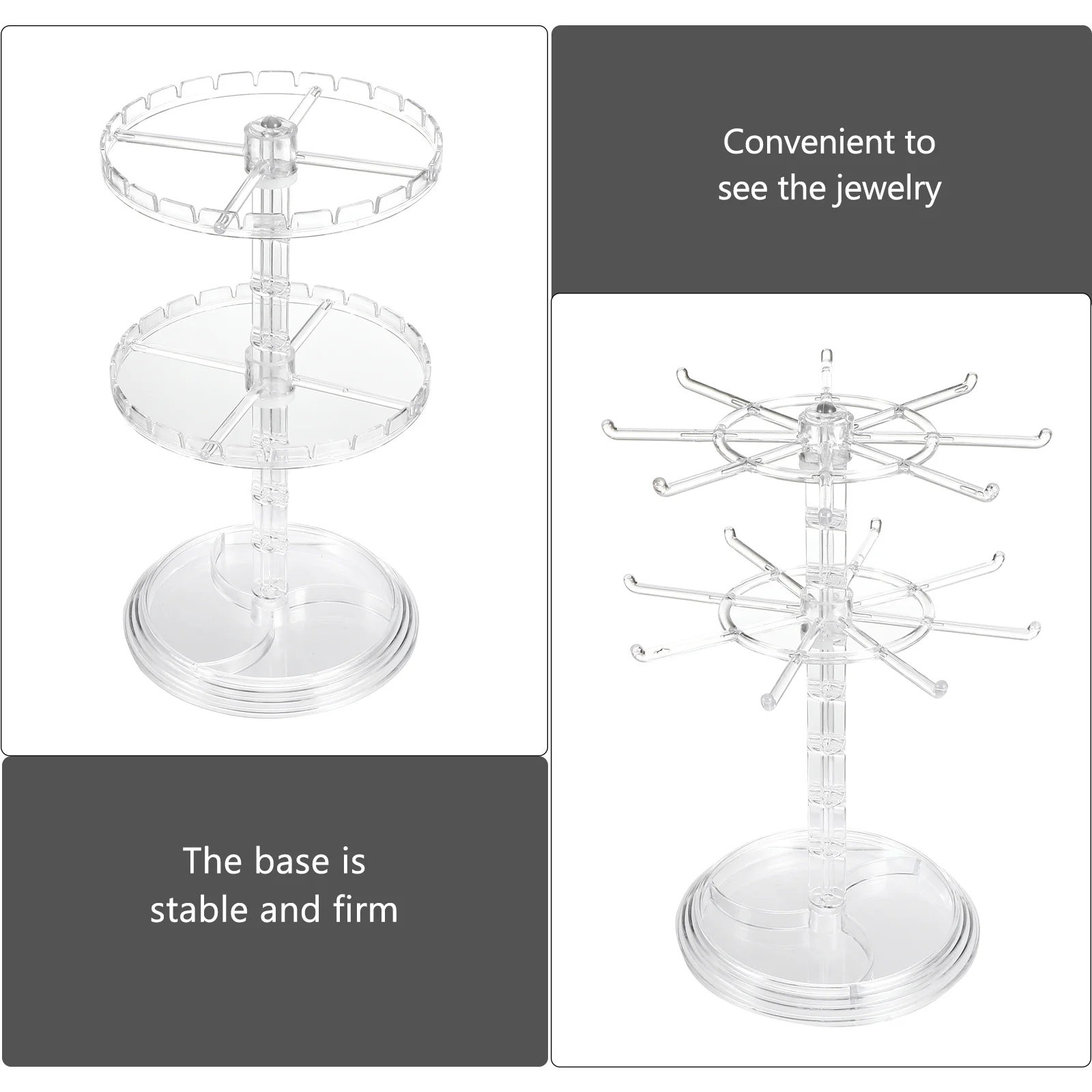 2Pcs Earring Display Racks Premium Plastic Rotatable Jewelry Organizer Stand Detachable Stable Base Jewelry Storage Holder