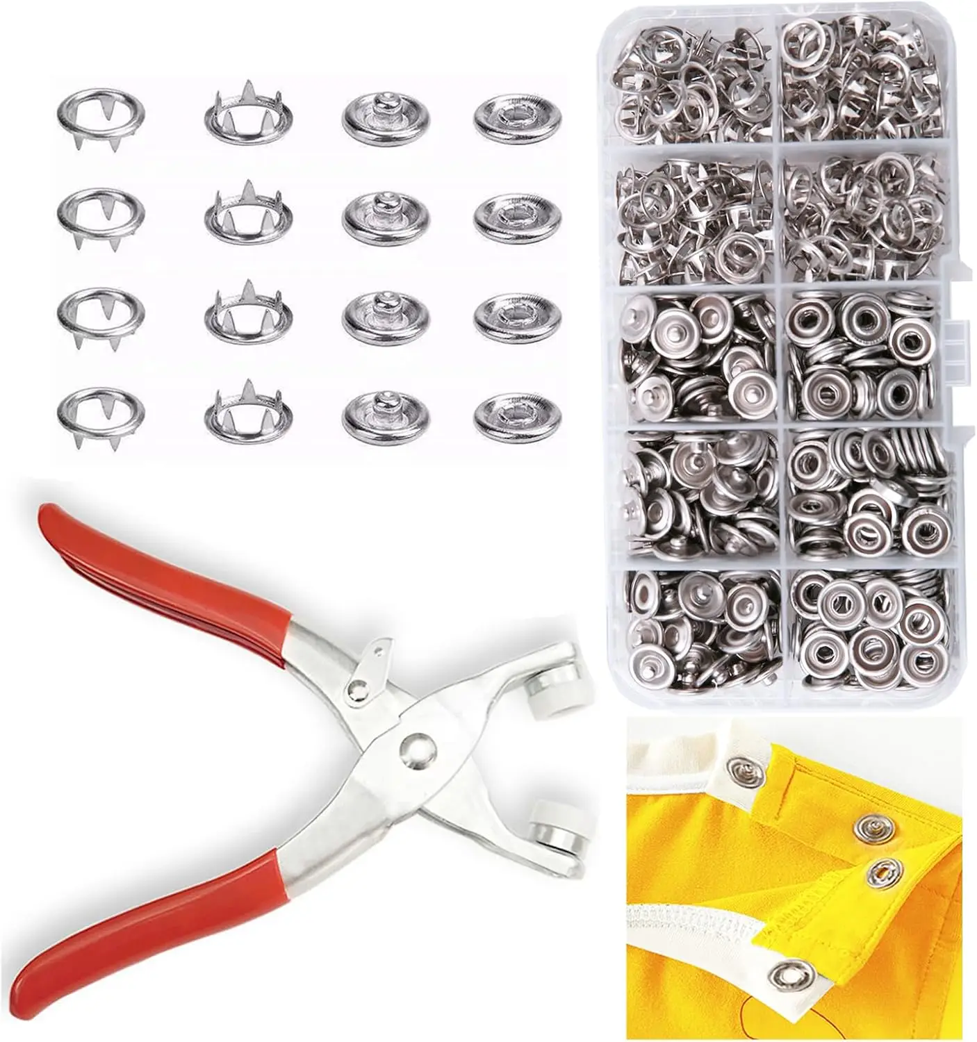

100Pcs Invisible Colored Metal Buckles with Manual Pressure Pliers, Household DIY Sewing Kit for Clothing, Hats & Crafts, Seamle