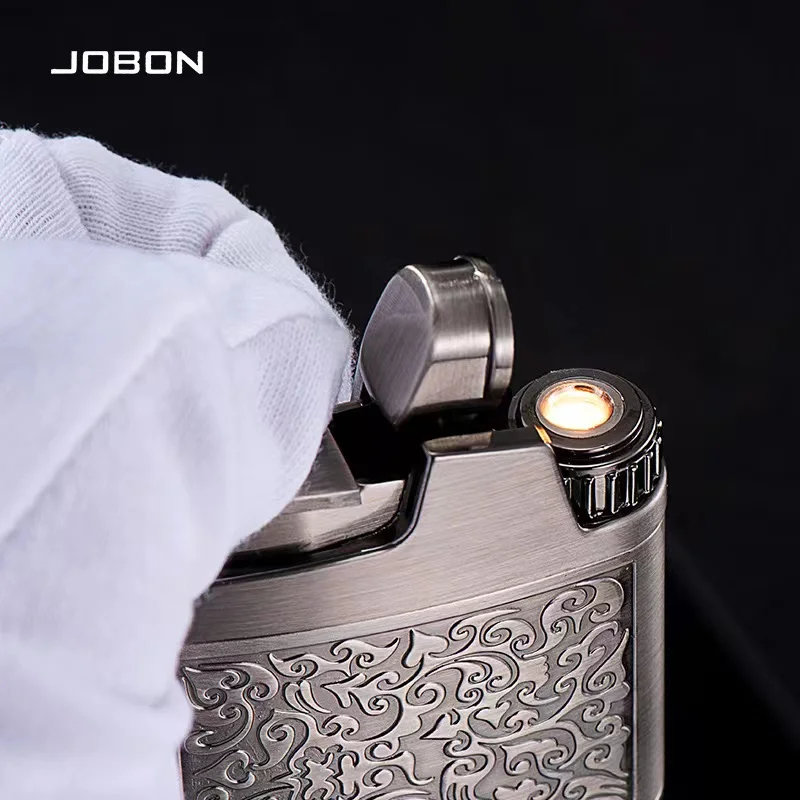 JOBON Embossed Butane Gas Lighter Jet Metal Windproof Torch Cigarette Cigar Lighter Retro Press Ignition Smoking Accessories