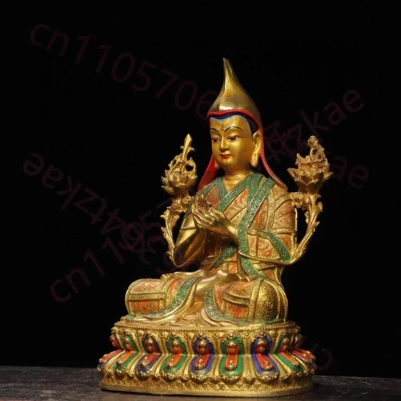 Hand-Cast Premium Gilded Copper Tsongkhapa Buddha Statue - 8.7