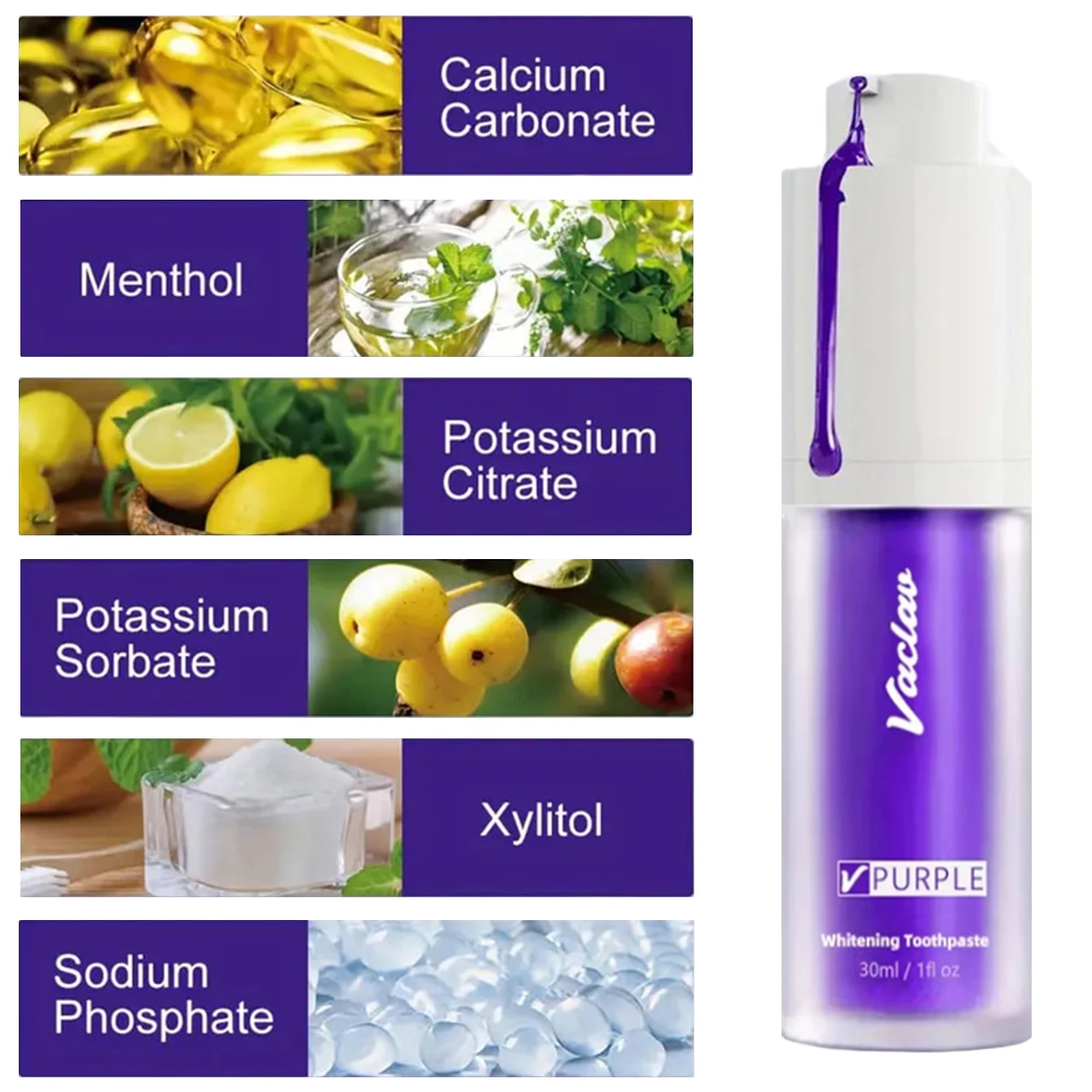 Vaclav Purple Toothpaste Teeth Whitening Colour Corrector Purple Serum Reduce Yellow Tones Increase Tooth Brightness No Fluoride