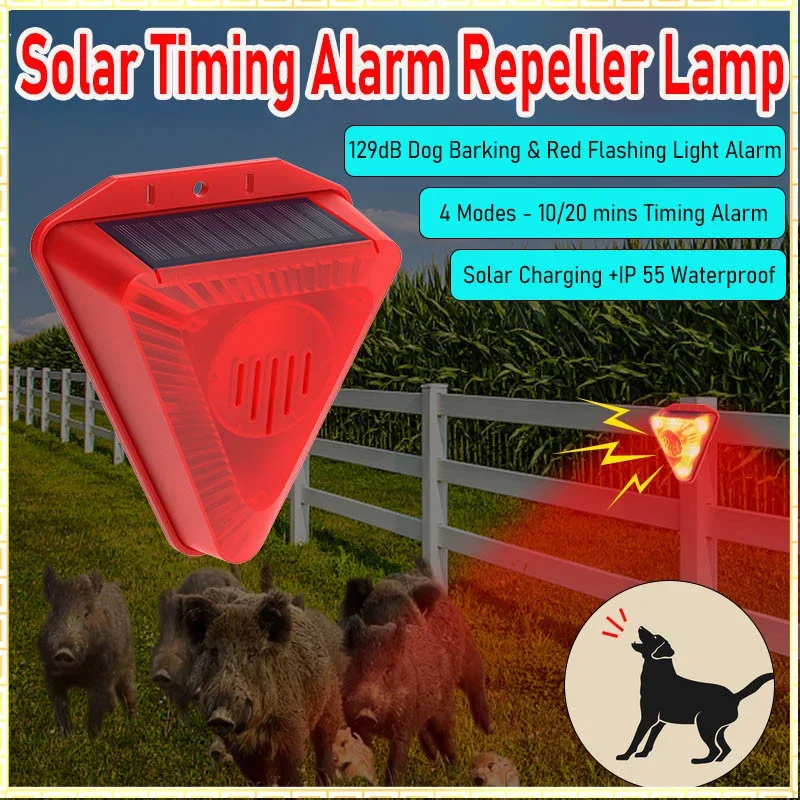 LED Solar Alarm Light Outdoor Waterproof Solar Powered Lamp Farmland Pasture Anti-Animal Villa Garden Anti-Thief Security Light