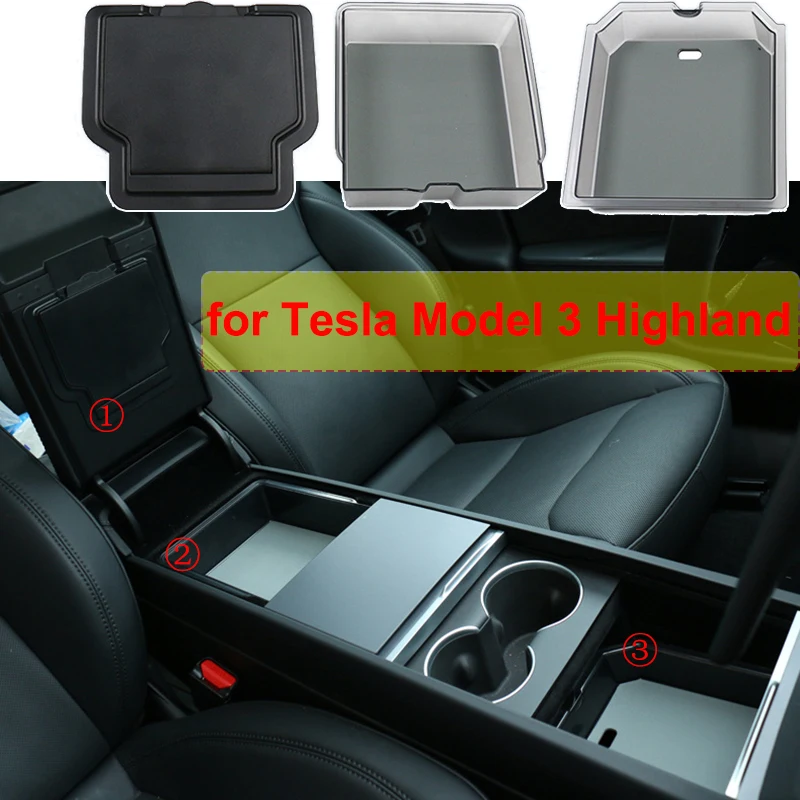 for Tesla Model 3 Highland 2024 Center Control Storage Organizers Box Armrest Hidden Box Semi-transparent Interior Accessories