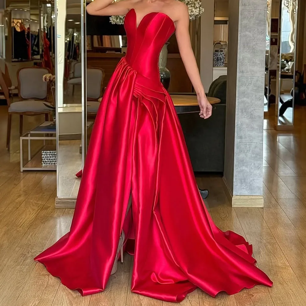 

Customized Mermaid Evening Dresses Floor-length Strapless Sleeveless Prom Gown Fashion Pleat Draped Backless Casual Party Gown