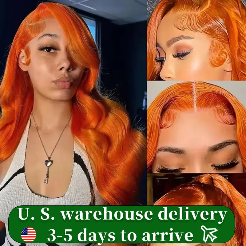 13x6 Hd Body Wave Orange Ginger Lace Front Wig Human Hair 100% Brazilian 13x4 Lace Frontal Colored Wigs For Black Women 34 Inch