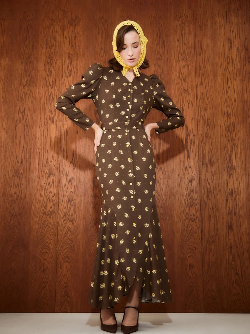 

Marthaqiqi Printing Women Sleepwear Long Sleeve Nightgowns Sexy V-Neck Nightwear Fashion Ankle-Length Dress Ladies Pajama Spring