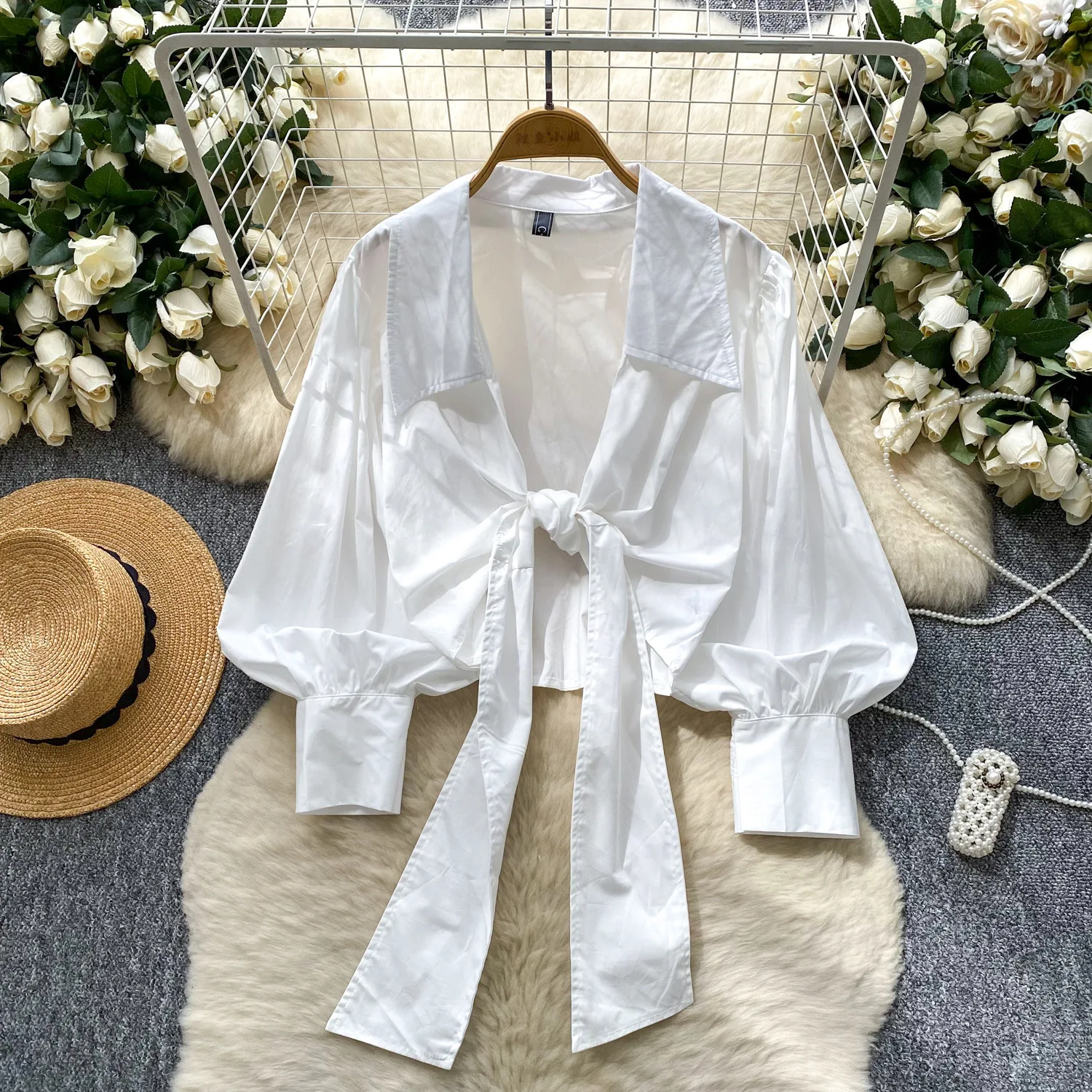 

Wrap Coats Women Solid Jackets Lace Up Turn Down Collar Lantern Sleeves Slight Strech Loose Fit Casual Office Lady 2025 Autumn