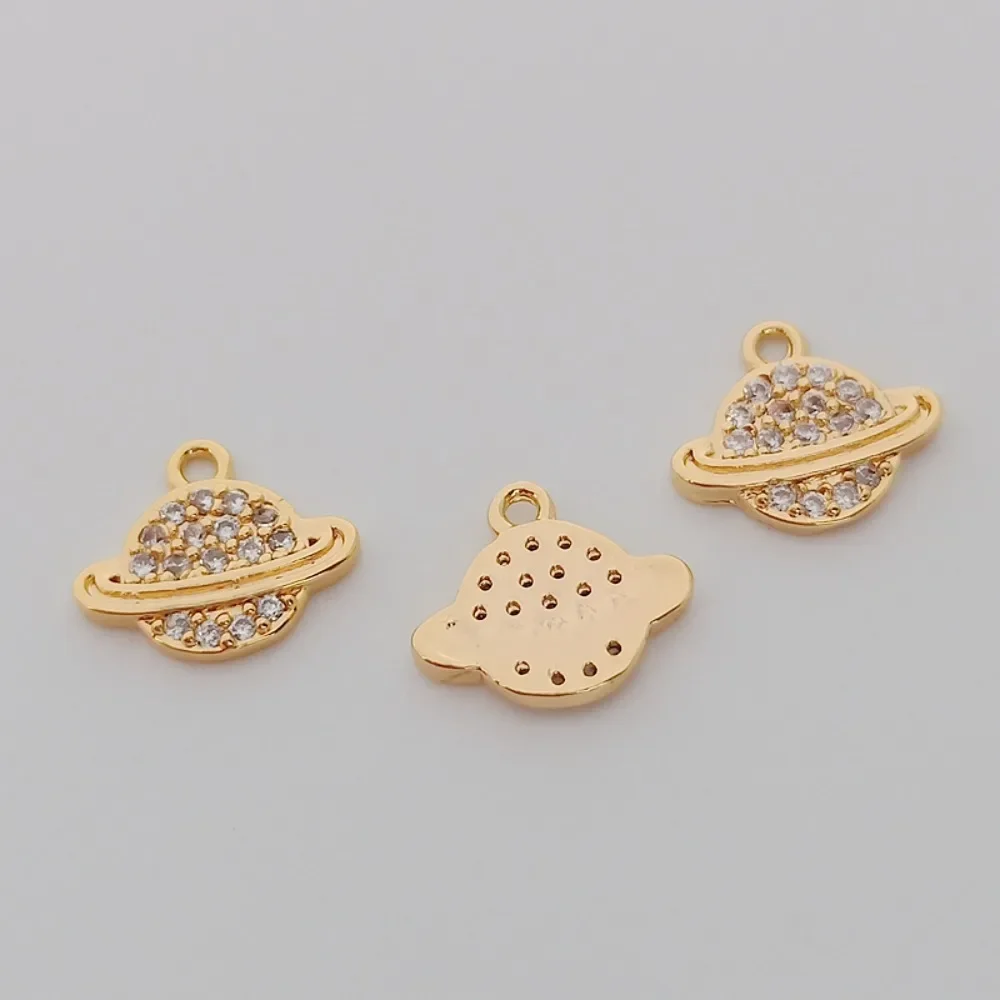 

14K Gold-plated Copper with Real Gold and Zircon Inlaid Global Pendant, 12*10m Bracelet Necklace Pendant, DIY Accessory