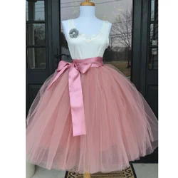 6Layers 65cm Fashion Tulle Skirt Pleated Tutu Skirts Women Lolita Petticoat Bridesmaids Sweet Party Midi Skirt Mini Skirt Dress