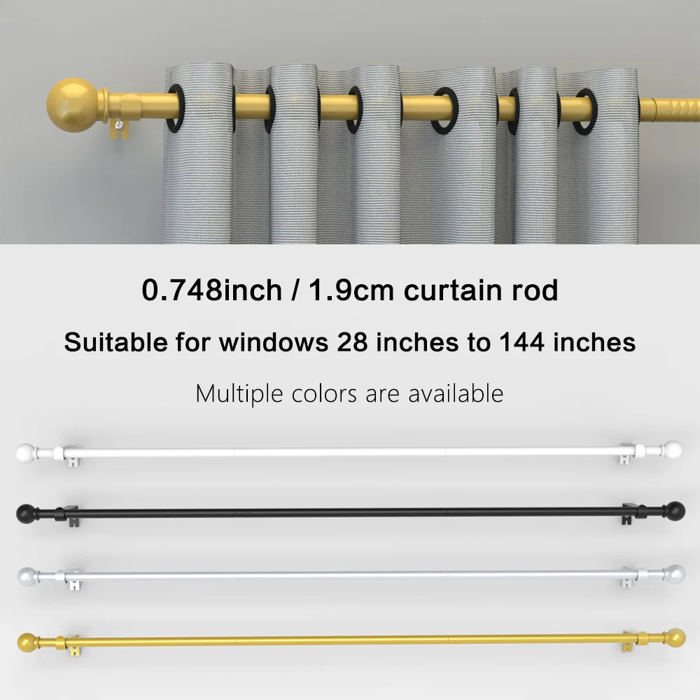 Universal Window Curtain Rod Set, 45inch - 147inch . Heavy-duty extension rod, suitable for large windows. Spliced design. Black, white, gold, silver.