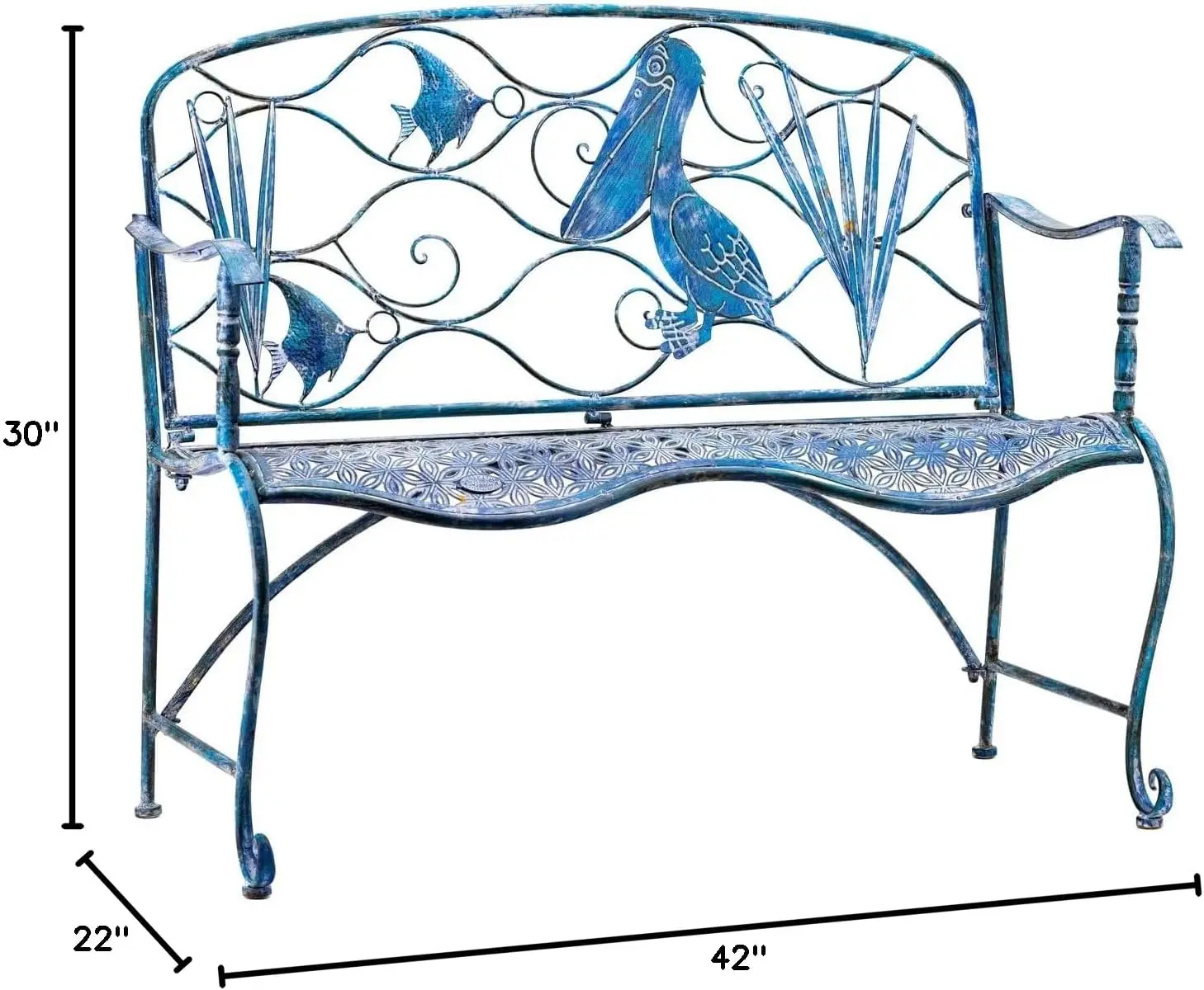 Lesera Ltd. Coastal Blue Metal Furniture Collection BenchArm Chair (Swordfish Bench)