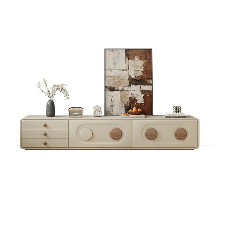 TV cabinet floor-to-ceiling living room household Song's aesthetic low cabinet medieval cream floor cabinet against