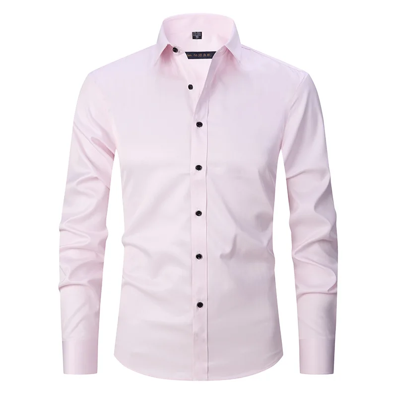 

M44 Sleeved Slim Fit Elastic Shirt and Non Ironing Black Shirt Men's Solid Color Versatile Business Inch Men's Clothi