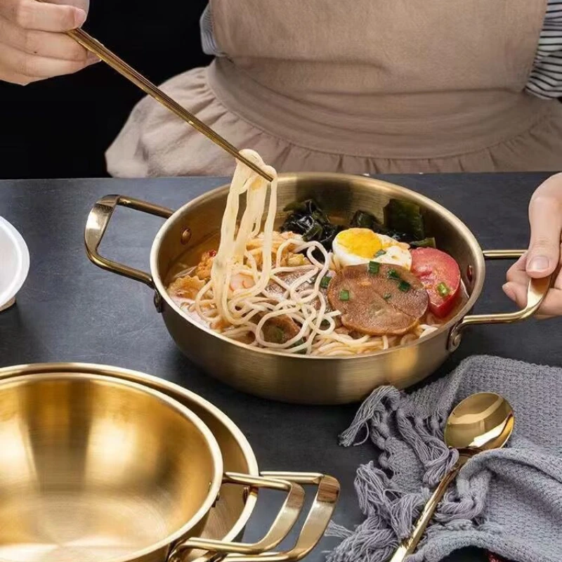 

Korean Style Stainless Steel Instant Noodles Pot Double Ear Seafood Soup Pot New Thickened Durable Single Person Small Hot Pots