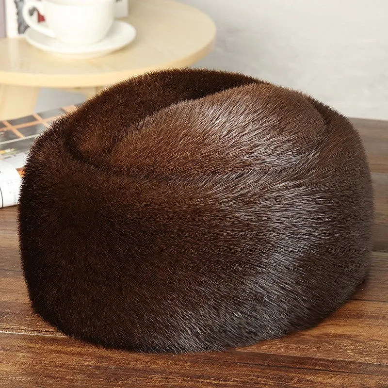 

Leather hat men's day outdoor whole skin ear thick warm old man fur