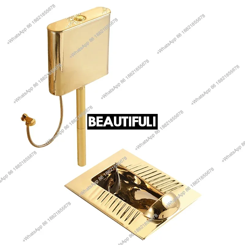 Z136With baffle head, golden squatting toilet flushing tank set, ceramic European toilet, anti-blocking and deodorant.