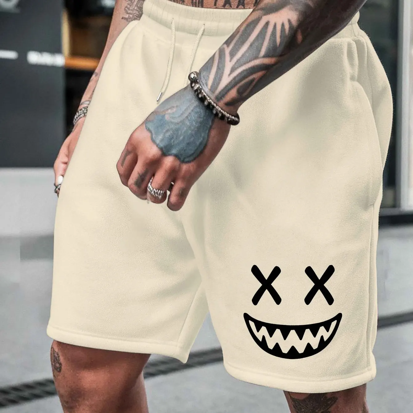 Smiling Gaze At Men's Summer Casual Versatile Mid Length Shorts, Sporty American Style Trendy Outerwear Shorts, Summer