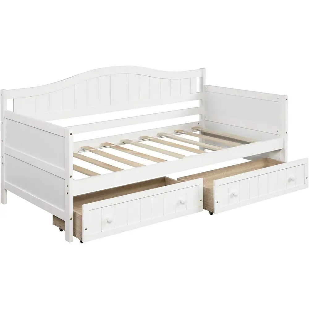 

White Twin Size Wood Daybed with Drawers