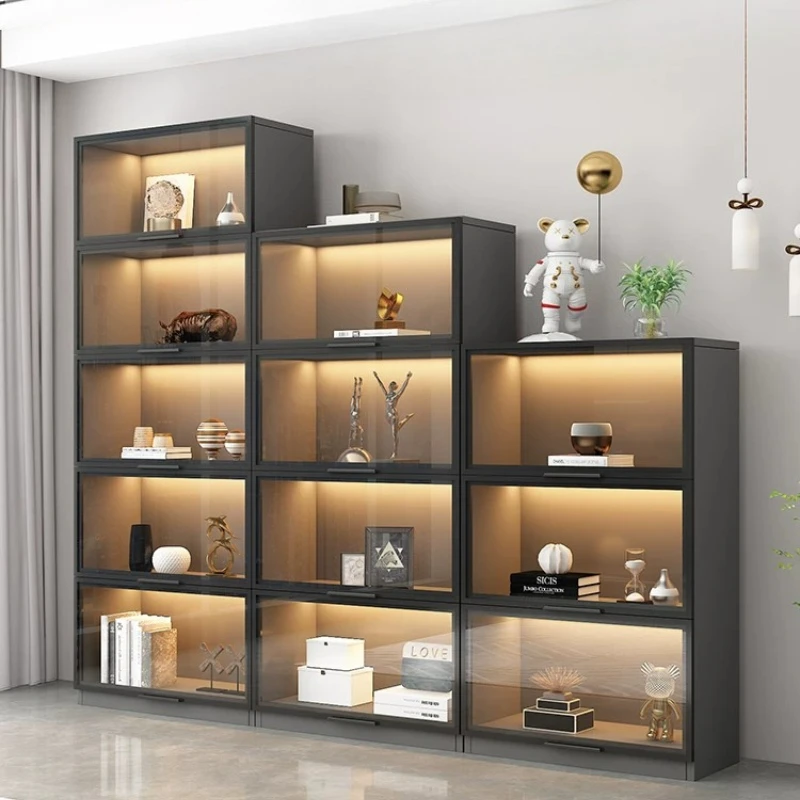 Free combination lattice bookcase with glass door light luxury high-end modern dust-proof display custom whole wall living room - view 5