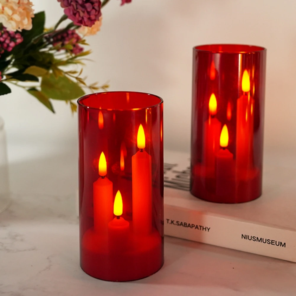 Led شمعة إلكترونية الشاي ضوء LED شمعة 3-فتيل عديمة اللهب الموقت عن بعد الخفقان مصباح الشموع الاكريليك لعيد الميلاد الزفاف