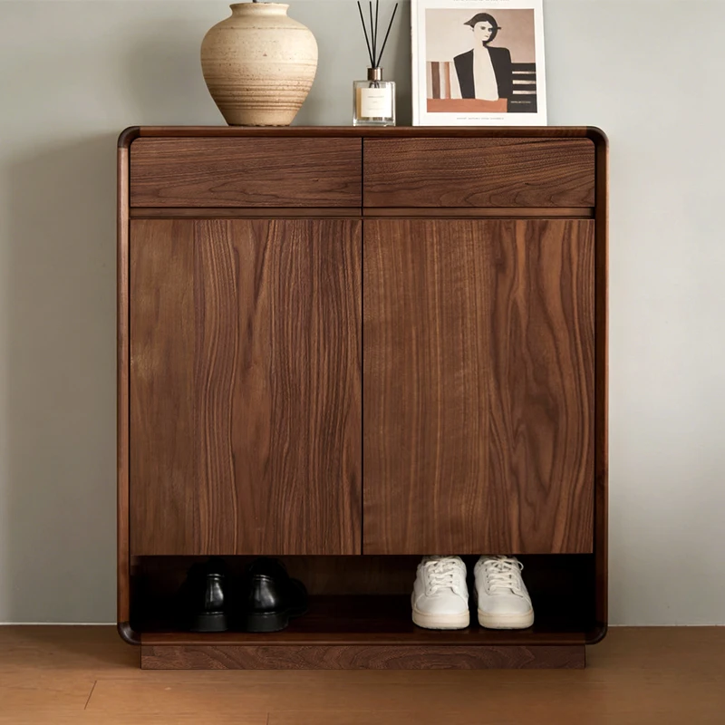 Minimalist North American Black Walnut Shoe Cabinet, for Home Entryway & Living Room