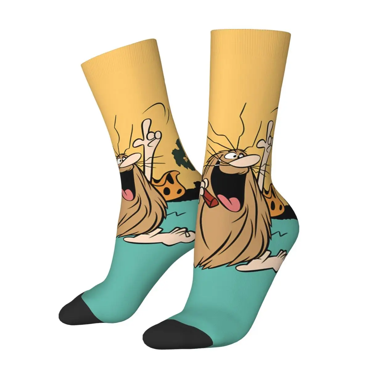 Caveman Cartoon Socks Hiking 3D Print Boy Girls Mid-calf Sock