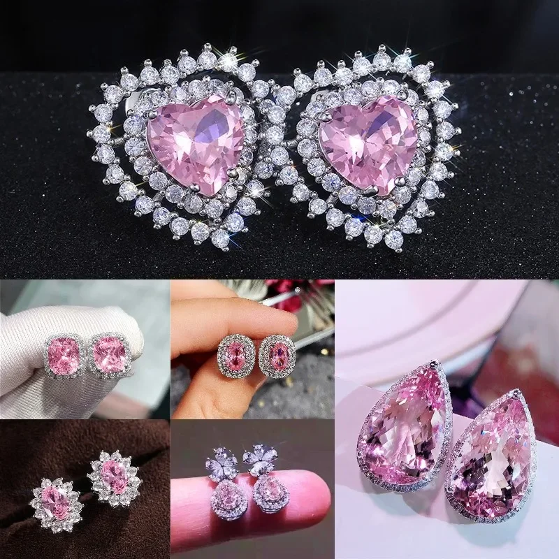 2025 D'oreilles à Clous Pour Femmes، Accessoires De Mariage، Romantique، Rose CZ، Bijoux Eleégants Délicats Pour Fiançailles
