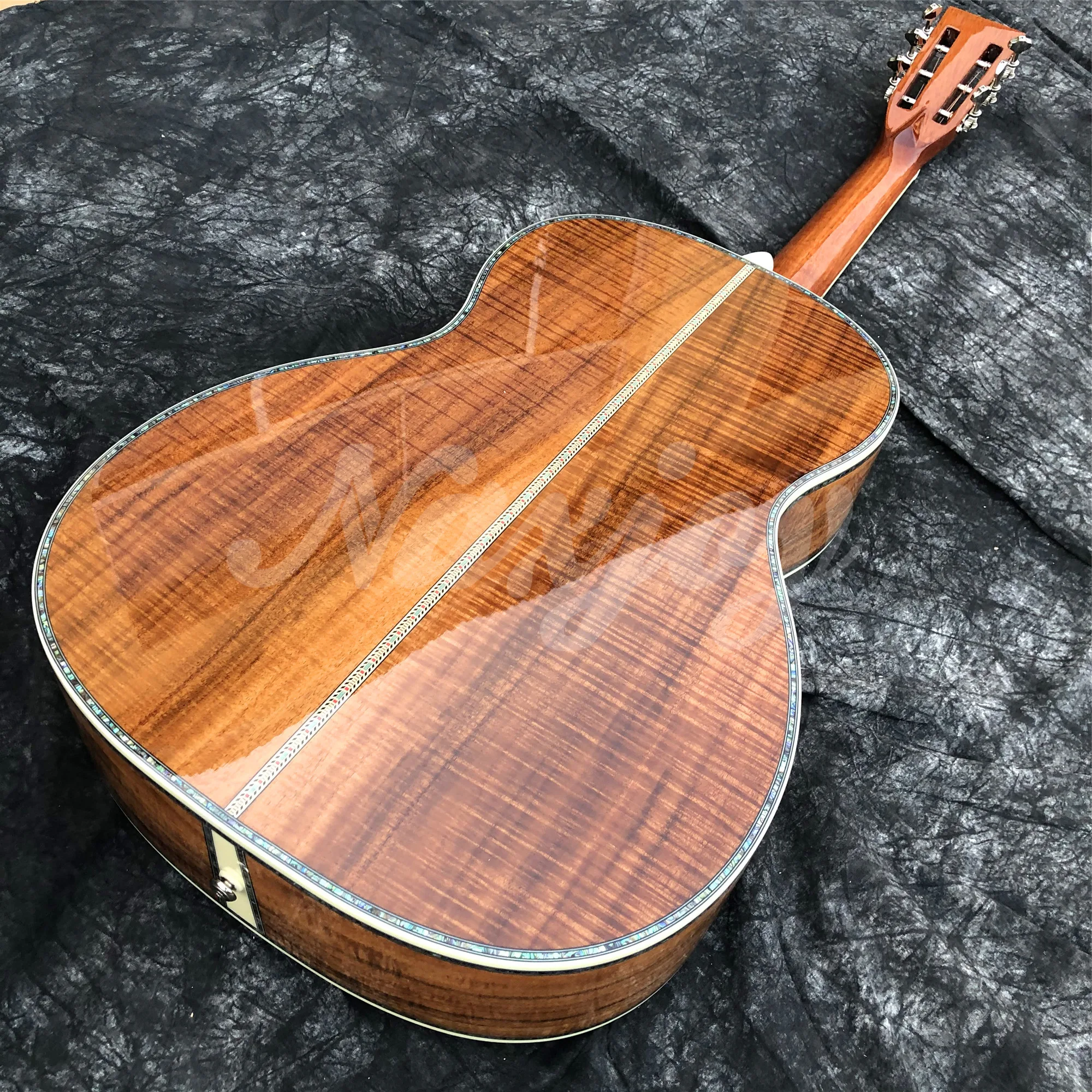 All KOA Wood 39 Inches 000 Type Acoustic Guitar Abalone Flowers Inlays Ebony Fingerboard