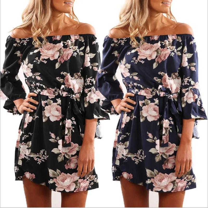 

One Shoulder Floral Print Loose Belted Dress With Elastic Waist Trendy And Comfortable Summer Casual Maxi Dress For Women