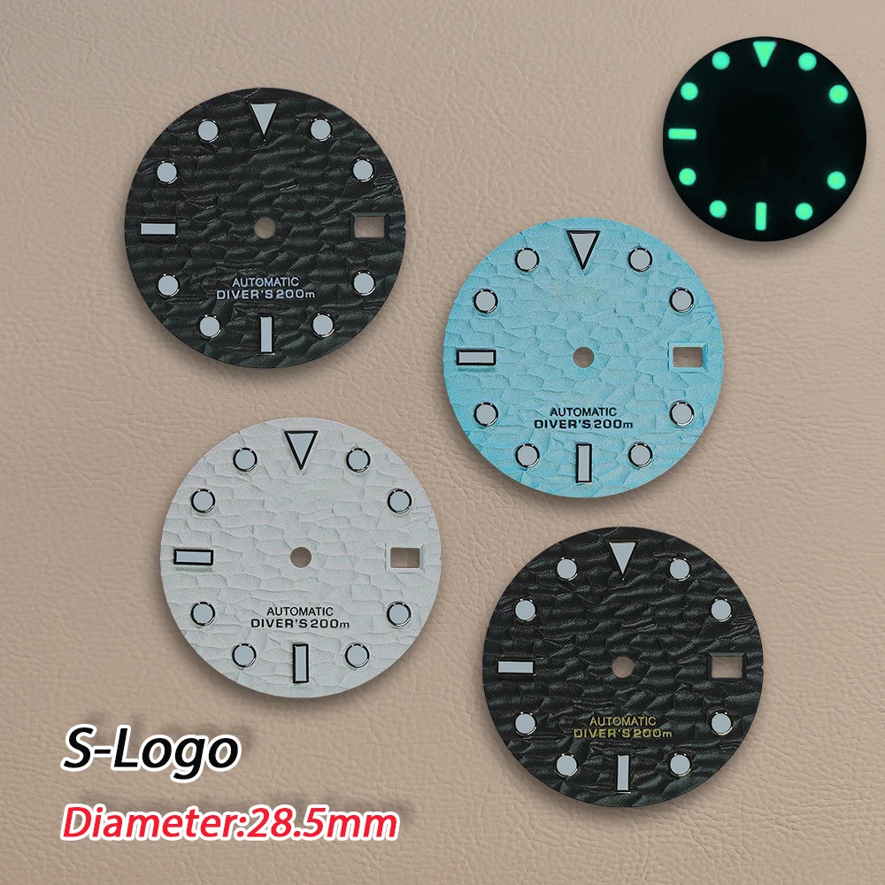 28.5mm S Logo NH35 Dial 3D Wave Dial Fit NH35/NH36/4R/7S Japanese Automatic Movement C3 Strong Green Luminous Watch Accessories