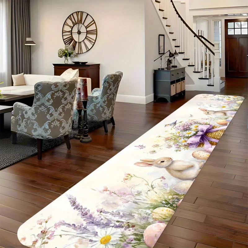 VIKAMA American-Style Entryway Coffee Table Accent Soft Country-Style Living Room Rug Long Rabbit-Print Non-Slip Mat Home Decor