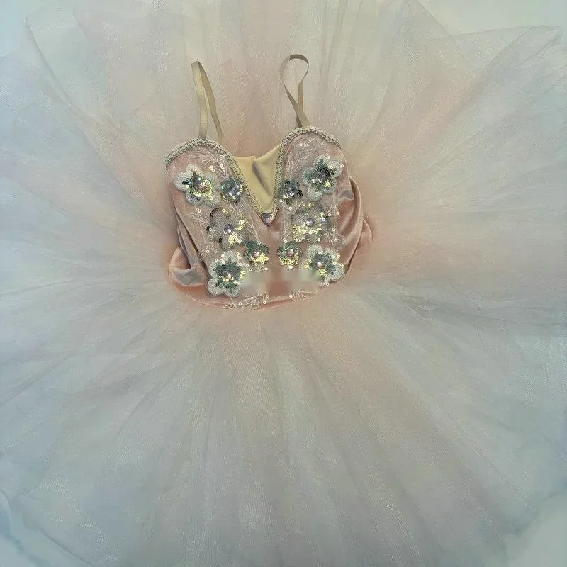 

Профессиональная балетная пачка с блестками и цветком «Лебединое озеро», романтический танцевальный костюм балерины, длинное платье балета для маленьких девочек