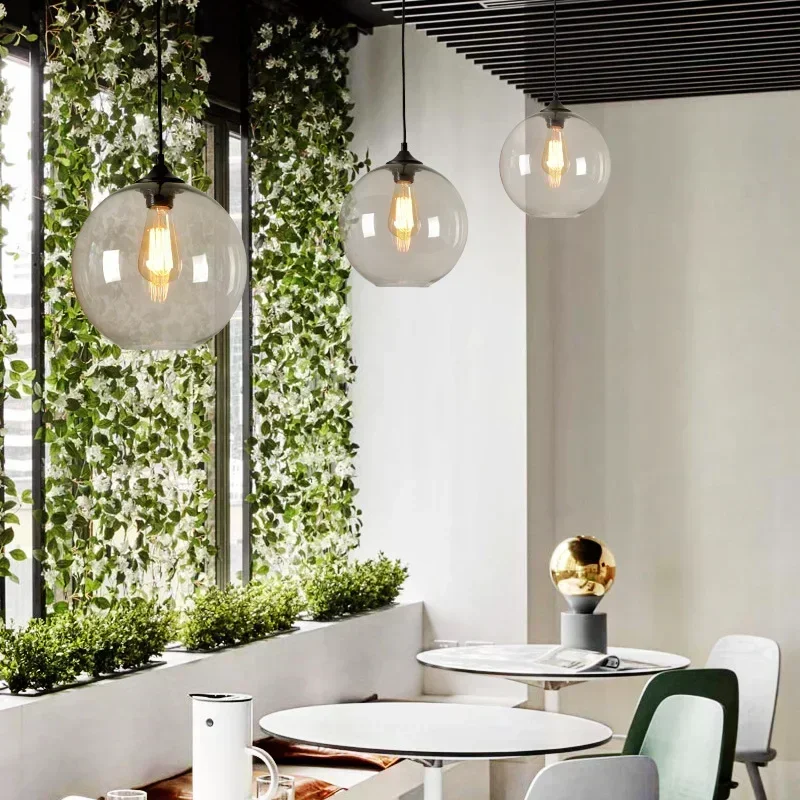 Simplicity 20/25cm Modern Glass Pendant Lamp Round Ball Chandelier Vintage Colorful Lights Dining  Living Room Decorative view 3