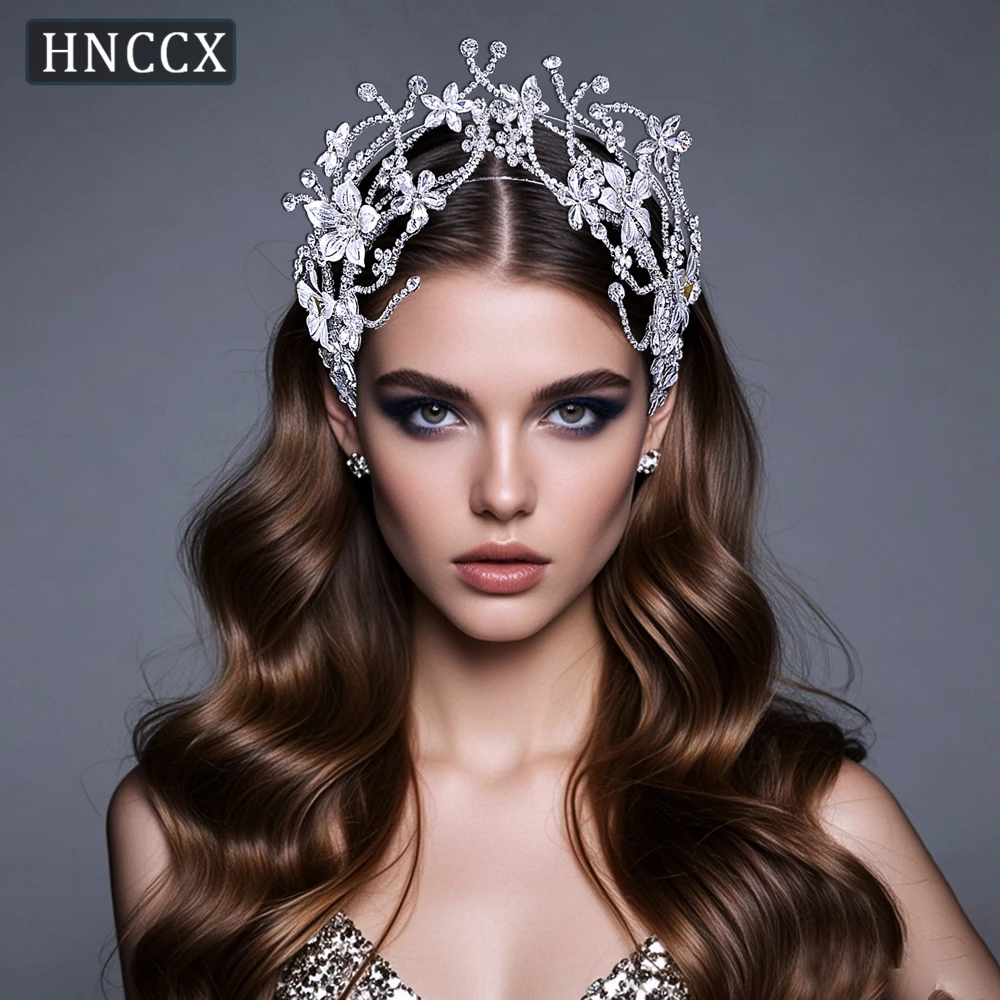 

HNCCX Bride Crown Flower Headwear Wedding Headband Luxury Rhinestone Women Hair Tiara Princess Party Hair Accessories CP764