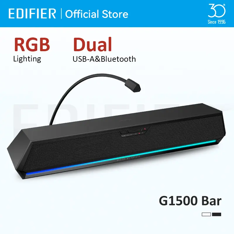 Edifier G1500 바형 데스크 사운드바 컴퓨터 스피커 7.1 서라운드 사운드 블루투스 5.3 + USB-A 연결 마이크 포함 RGB 조명