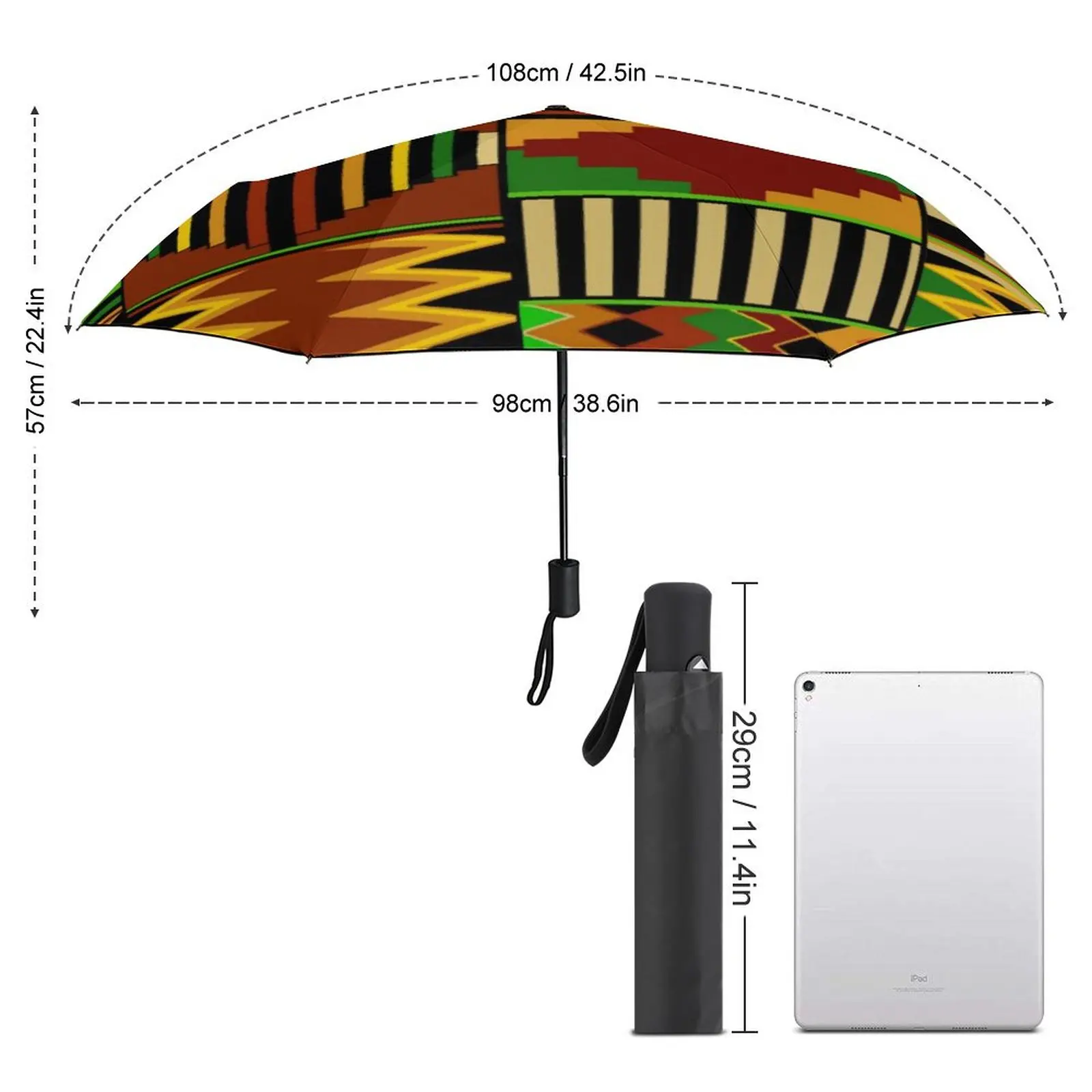 African Tribal Print Umbrella Kente Design Windproof Auto Umbrella Cute Art Portable Backpack Umbrella