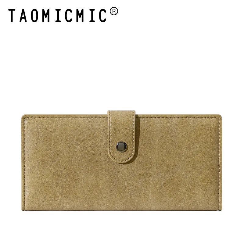 Carteira Longa Elegante Para Mulheres Bifold Minimalista Zíper Múltiplos Slots Para Cartões E Porta-Moedas De Couro