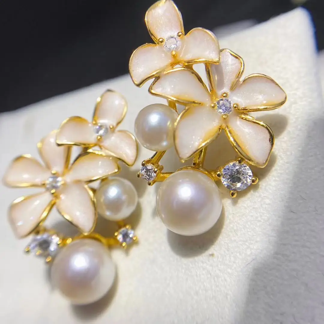 Flower S925 Sterling Silver Earrings Mount Findings Settings Base Mounting Parts Accessory for 4-6mm Pearls 5 pairs/lot