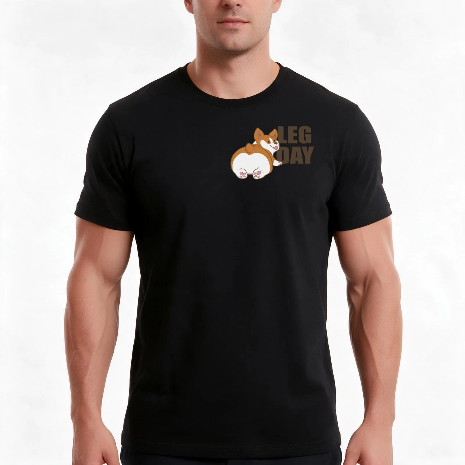 Leg Day- Corgi Butt 1.0 T-Shirt, Summer Casual Cotton Tee, Oversized Streetwear Tops, Vintage Graphic Print, Unisex Men Women