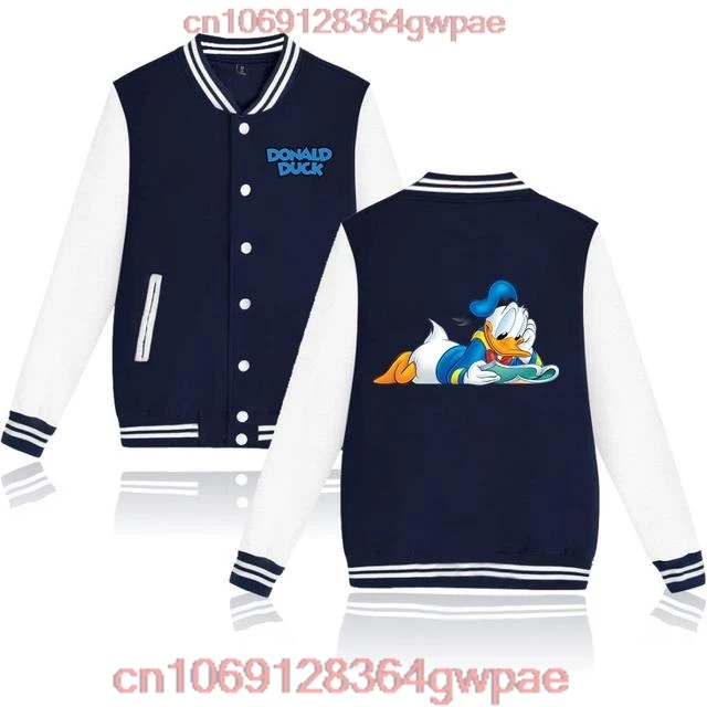 Disney Donald Duck Bomber Jacket donna uomo autunno giacca da Baseball cappotto Cartoon Kid Streetwear Harajuku Bomber College Jacket