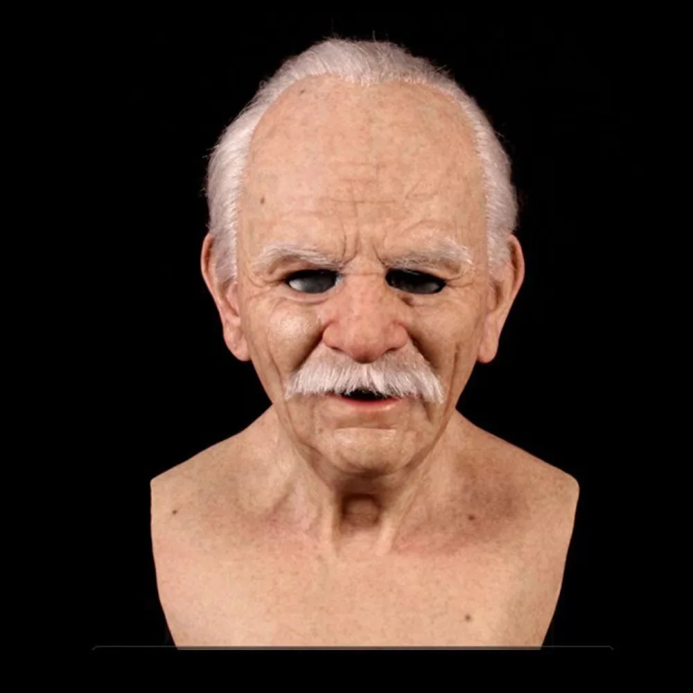 Old man mask cosplay, old man grandpa Halloween party horror headgear, cross dressing face headgear