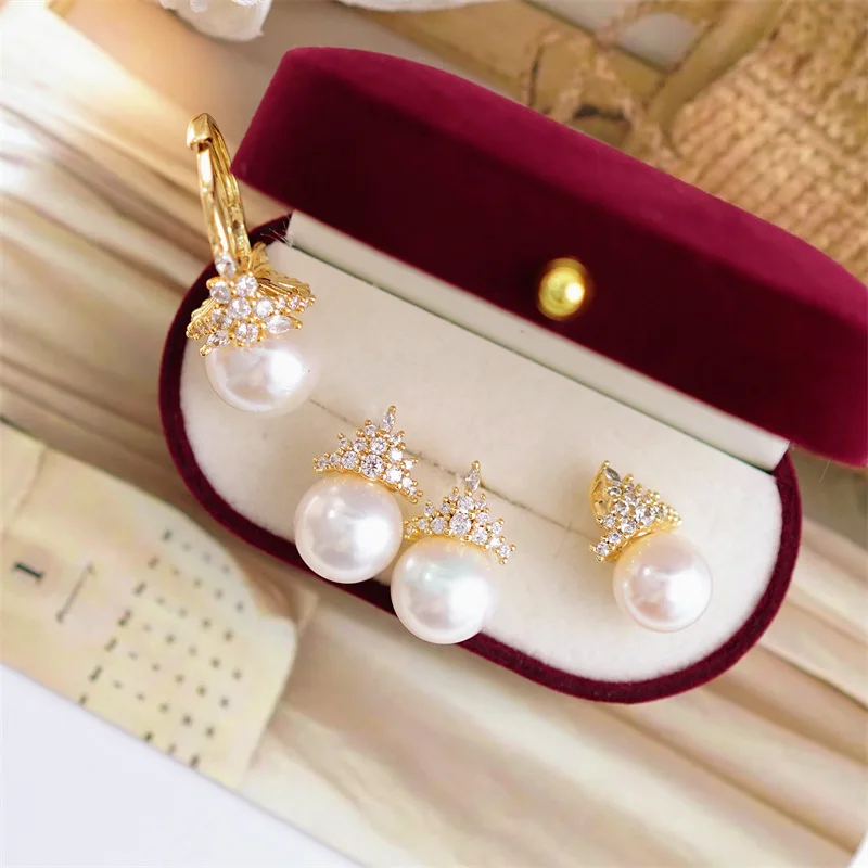 Ice Queen S925 AAAA++++ 9-10mm  Round Natural Akoya White Pearl Earring Pendant ring set925S...