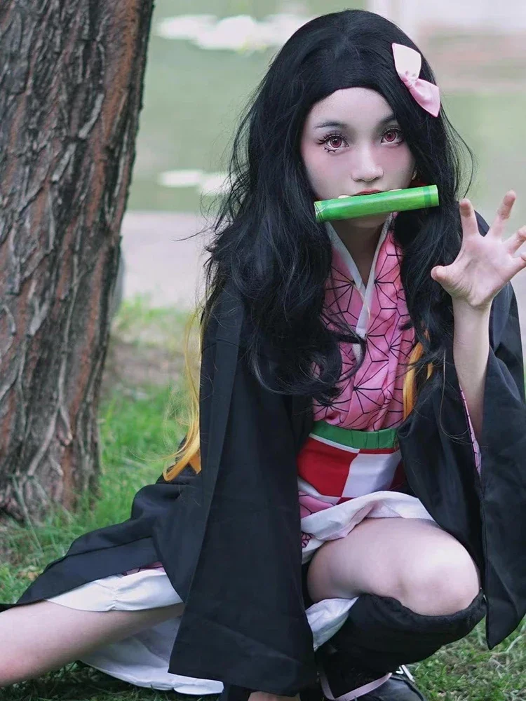 أزياء أنيمي شيطان القتلة التأثيرية كيميتسو نو يابا كامادو Nezuko ملابس موحدة كرنفال حفلة كوميك كون بدلة شعر مستعار للكبار