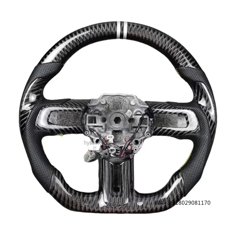 

Factory Custom Carbon Fiber Perforated Leather Wheel Yellow Stitching Fit for Ford Mustang Car Steering Wheel