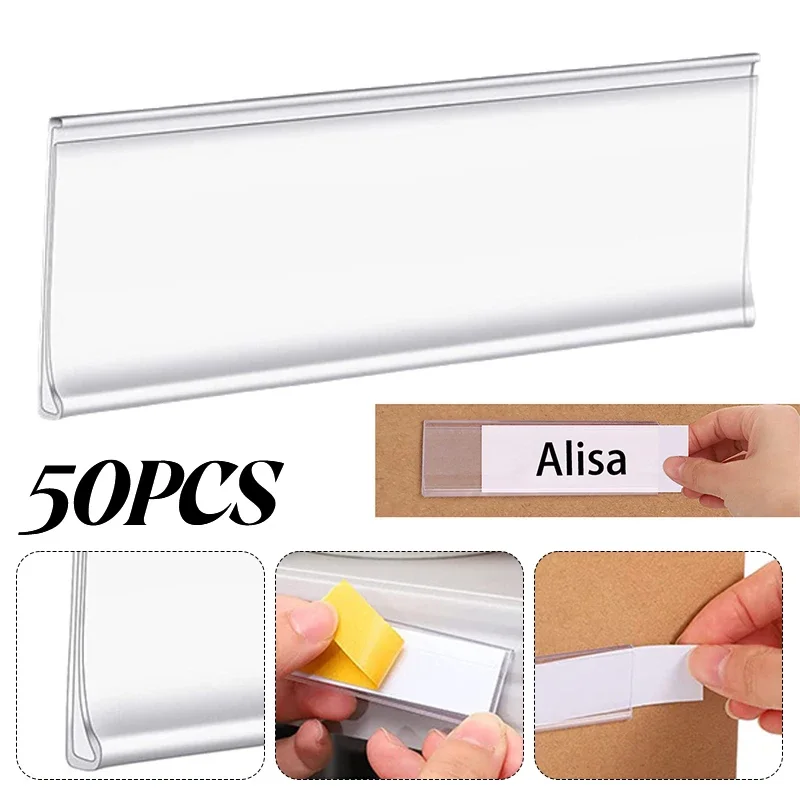 50PCS Self-Adhesive PVC Label Holder Card Slot Supermarket Commodity Identification Empty Transparent Label Price Tag DIY