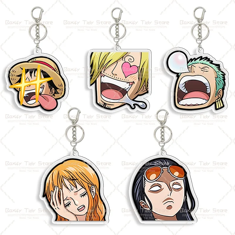 Divertido Llavero de Acrílico con Expresiones de One Piece: Luffy Ojos de Estrella, Zoro Burbuja, Nami, Robin, Sanji. Colgante para Bolso, Regalo para Fans del Anime.