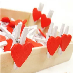 30x4mm 20pcs Wooden Colored Love Heart Photo Clips Memo Paper Peg Clothespin Stationery Christmas Wedding Party Craft Decoration