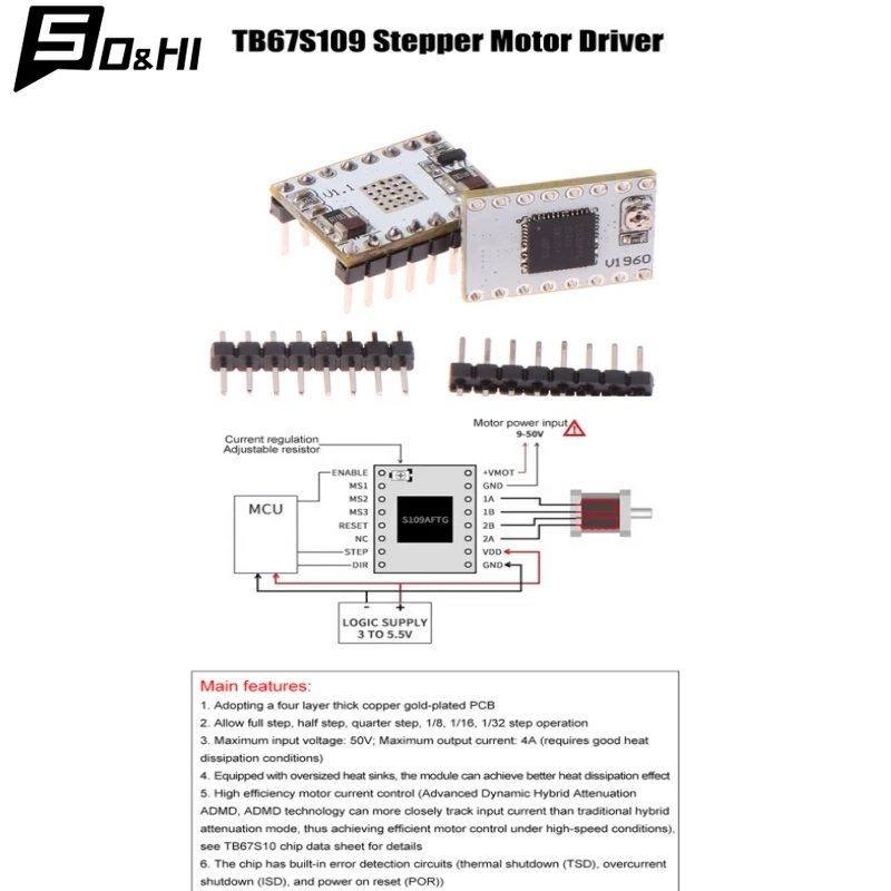 1Pcs TB67S109 Stepper Motor Driver Module Maximum 4A Current Drives 42/57 Motors Printer Repair Replacement Parts