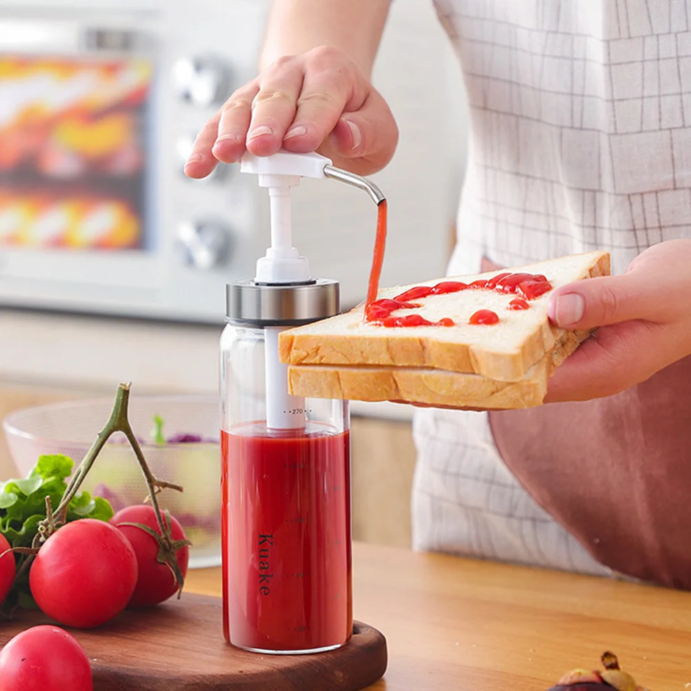 

500Ml Sauce Press Bottle Glass Stainless Steel Home Kitchen Salad Ketchup Storage Container Easy One-Hand Operation Precise