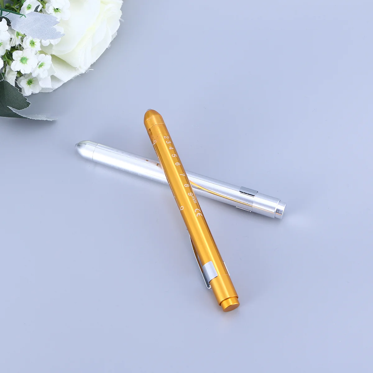 

2pcs Nurse with Pupil Gauge Medical Pen Light without for Nurses Doctors (Yellow and Silver)